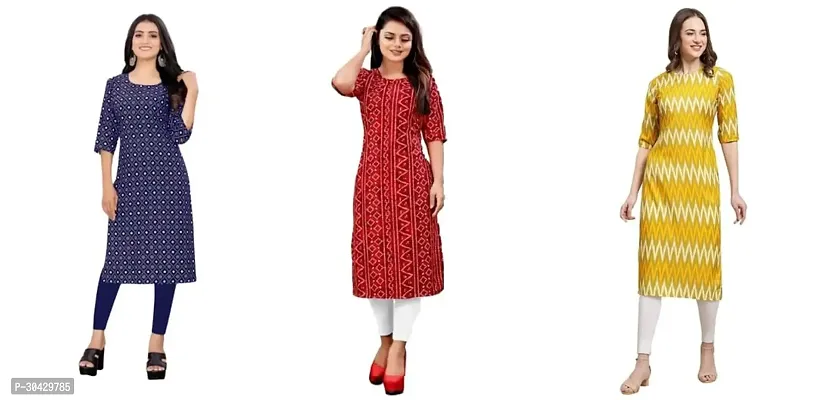 Stylish Multicoloured Crepe Stitched Kurta For Women Combo Of 3-thumb0