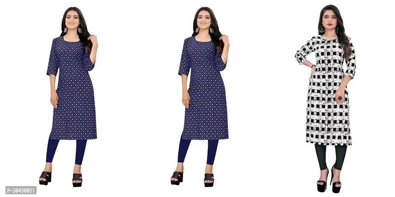 Stylish Multicoloured Crepe Stitched Kurta For Women Combo Of 3-thumb0