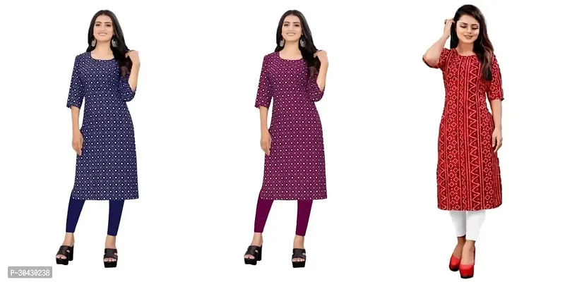 Stylish Multicoloured Crepe Stitched Kurta For Women Combo Of 3-thumb0