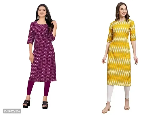 Stylish Multicoloured Crepe Stitched Kurt For Women Combo Of 2-thumb0