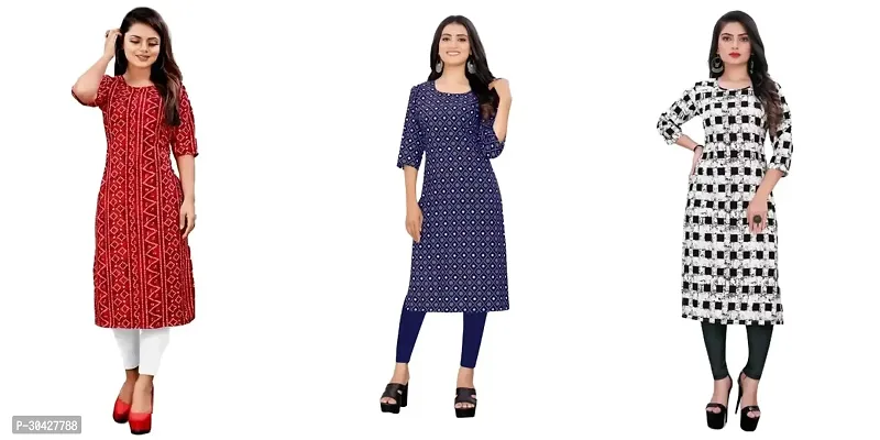 Stylish Multicoloured Crepe Stitched Kurta For Women Combo Of 3-thumb0