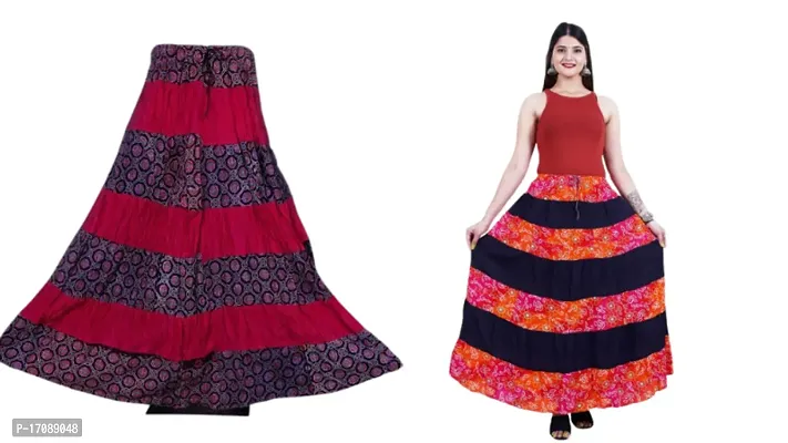 Stunning Multicoloured Cotton Long Skirts For Women Pack of 2-thumb0
