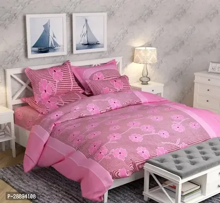 Stylish Pink Polycotton Printed Double One Bedsheet With 2 Pillowcovers-thumb0