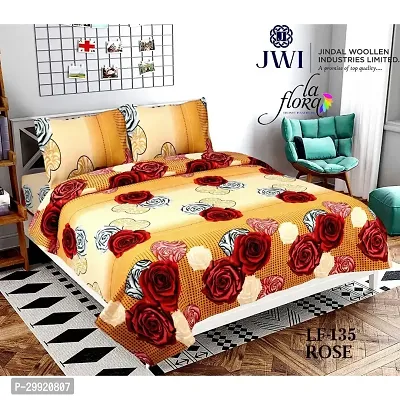 Stylish Multicoloured Polycotton Printed Onme Double Bedsheet With 2 Pillowcovers-thumb0