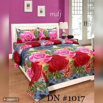 Stylish Pink Polycotton Printed Double One Bedsheet With 2 Pillowcovers-thumb0