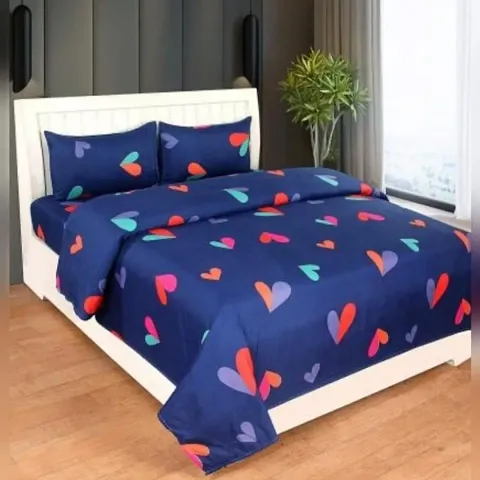 Printed Glace Cotton Double Bedsheet with 2 Pillow Cover