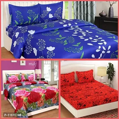 Attractive Polycotton Multicolour Double Bedsheet Combo (3 Double Bed Bedsheet With 6 Pillow Covers )-thumb0