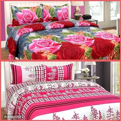 3d Printed Bedsheet Combo Polycotton 2 Double Bed Bedsheet With 4 Pillow Cover