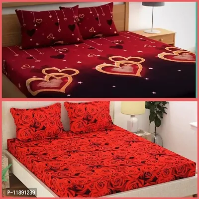 3d Printed Bedsheet Combo Polycotton 2 Double Bed Bedsheet With 4 Pillow Cover