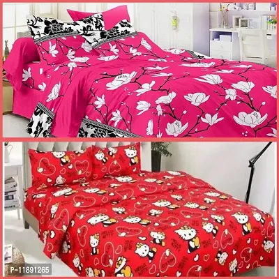 3d Printed Bedsheet Combo Polycotton 2 Double Bed Bedsheet With 4 Pillow Cover-thumb0