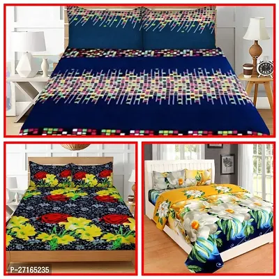 Classic Glace Cotton Printed Combo Double Bedsheet with Pillow Covers, Pack of 3, 90x100-thumb0