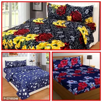 Classic Glace Cotton Printed Combo Double Bedsheet with Pillow Covers, Pack of 3, 90x100