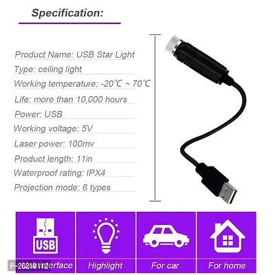 USB Roof Star Projector Lights with 3 Modes, USB Portable Adjustable Flexible Interior Car Night Lamp Decor with Romantic Galaxy Atmosphere fit Car, Ceiling, Bedroom, Party (PlugPlay, REd)-thumb3