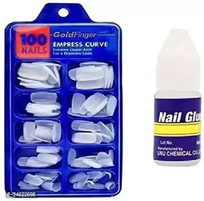 Nails for girls | nail extension | Artificial Nails Set With Nail Glue | Women Professional Artificial 100 Nail White | Beauty Tips For women | False Nails , Fake Nails. (Pack of 2 GLUE 2 NAILS)-thumb0