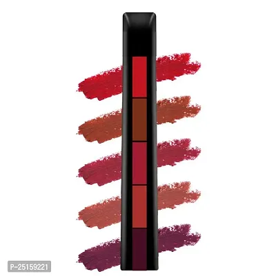 5 in 1 Waterproof Matte Lipstick Set Long Lasting Colorful Lipstick, 7.5 g, Dark Shades (RED)- Multicolor-thumb0