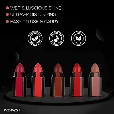 5 in 1 Waterproof Matte Lipstick Set Long Lasting Colorful Lipstick, 7.5 g, Dark Shades (RED)- Multicolor-thumb2