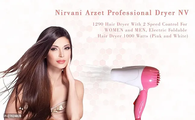 rofessional Dryer NV-1290 Hair Dryer With 2 Speed Control For WOMEN and MEN, Electric Foldable Hair Dryer 1000 Watts (Pink and White)-thumb4