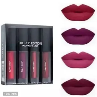 Professional Red Edition Mini Liquid Matte Lipsticks Pack Of 4-thumb0