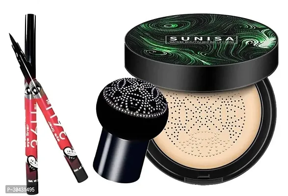 3 in 1 Air Cushion CC and BB Cream Foundation with Mushroom Puff  36 H Black Waterproof Eye Liner 40g-thumb0