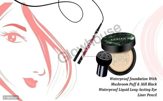 3 in 1 Air Cushion CC and BB Cream Foundation with Mushroom Puff  36 H Black Waterproof Eye Liner 40g-thumb5