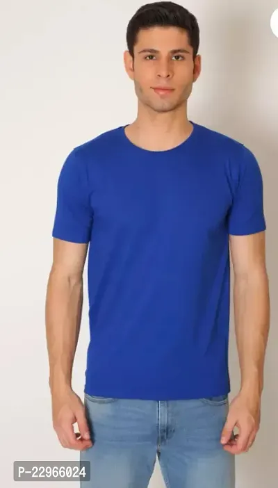 Stylish Blue Cotton Blend Round Neck Tees For Men-thumb0