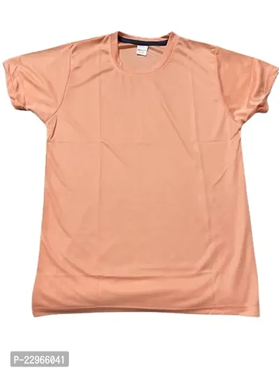 Stylish Peach Cotton Blend Round Neck Tees For Men-thumb0