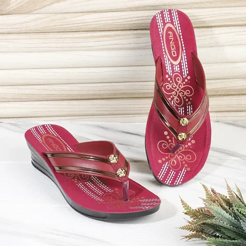 Elegant Red PU Printed Slippers For Women