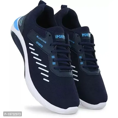 Stylish Blue Mesh Solid Sneakers For Men-thumb0