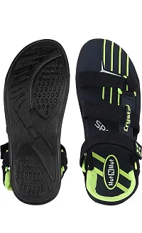 RAYS Men's PVC Sole Synthetic Leather Black Slippers With Green Sandals/Floaters In Combo Pack (Size: 10 Uk)-thumb3