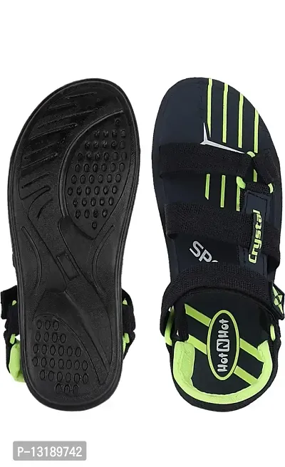 RAYS Men's PVC Sole Synthetic Leather Black Slippers With Green Sandals/Floaters In Combo Pack (Size: 10 Uk)-thumb4