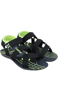 RAYS Men's PVC Sole Synthetic Leather Black Slippers With Green Sandals/Floaters In Combo Pack (Size: 10 Uk)-thumb1