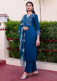 Pure Rayon Kurti Pant set with Embroidered Net Dupatta-thumb2