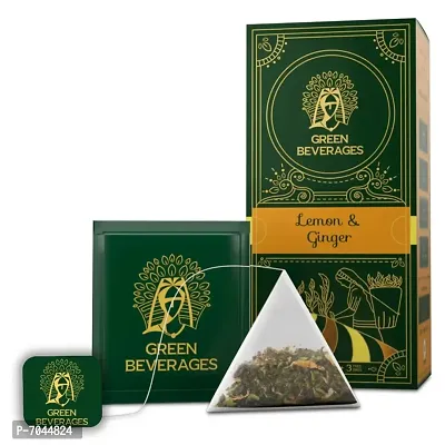 Green Beverages Lemon Ginger Tea - 27 Pyramid bags | Natural Fresh  Pure | Rich in Vitamin C, Weight Loss | Slim Green Tea-thumb0