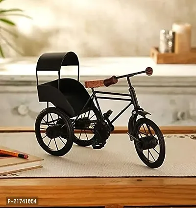 Beautiful Wrought Iron And Wooden Home Decorative Cycle Rickshaw - Black (27.9 x 12.7 x 20.3 cm)-thumb0