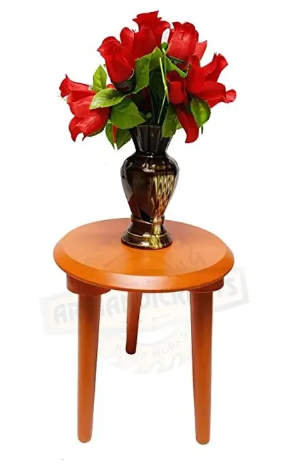 Beautiful Wooden Round SideTable Stool for Living Room Side Corner Table -Red Round Tabletop with 3 Foldable Legs 13 x 12 x 12 inch (Medium, Orange)