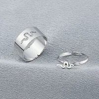 Uniqon (Silver Color) Adjustable Size Valentine's Day Romantic Couple Friendship Promise Matching Punk Fashion Creative Snake Design Open-Cuff Finger Dainty Trendy Rings Set-thumb1
