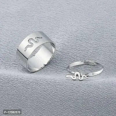 Uniqon (Silver Color) Adjustable Size Valentine's Day Romantic Couple Friendship Promise Matching Punk Fashion Creative Snake Design Open-Cuff Finger Dainty Trendy Rings Set-thumb2