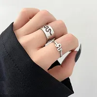 Uniqon (Silver Color) Adjustable Size Valentine's Day Romantic Couple Friendship Promise Matching Punk Fashion Creative Snake Design Open-Cuff Finger Dainty Trendy Rings Set-thumb3