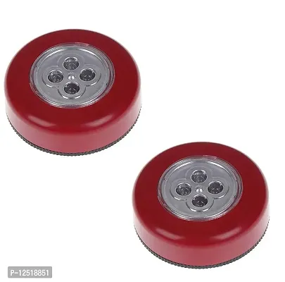 Three Secondz Combo Pack 4LED Touch Self Stick and Click Lights Push On/Off Light Battery Operated - Pack of 2 (Red)-thumb0