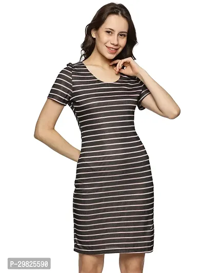 Trendy Black Polyester Spandex Striped Bodycon Dress For Women-thumb0