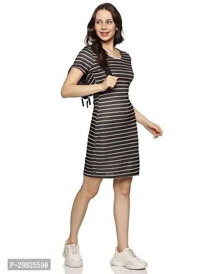 Trendy Black Polyester Spandex Striped Bodycon Dress For Women-thumb4