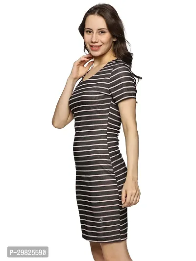 Trendy Black Polyester Spandex Striped Bodycon Dress For Women-thumb5