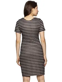 Trendy Black Polyester Spandex Striped Bodycon Dress For Women-thumb2