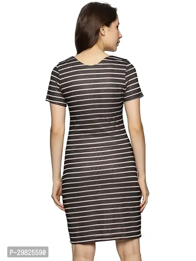 Trendy Black Polyester Spandex Striped Bodycon Dress For Women-thumb3