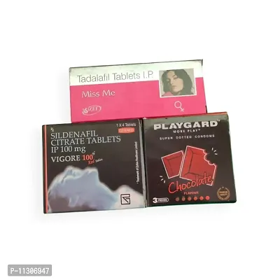 Combo pack Miss Me Women night sex tab + vigore 100mg for men tab+ Playgard dotted condom