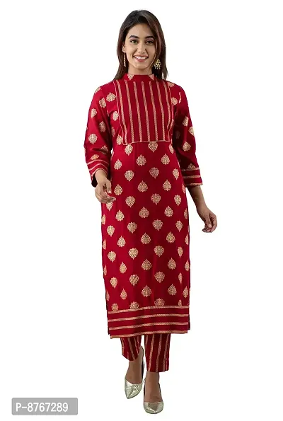 Mayero Womens Gold Printed Kurta With Pant-thumb0