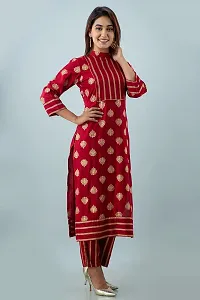 Mayero Womens Gold Printed Kurta With Pant-thumb2