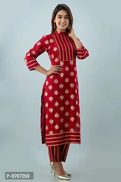 Mayero Womens Gold Printed Kurta With Pant-thumb3