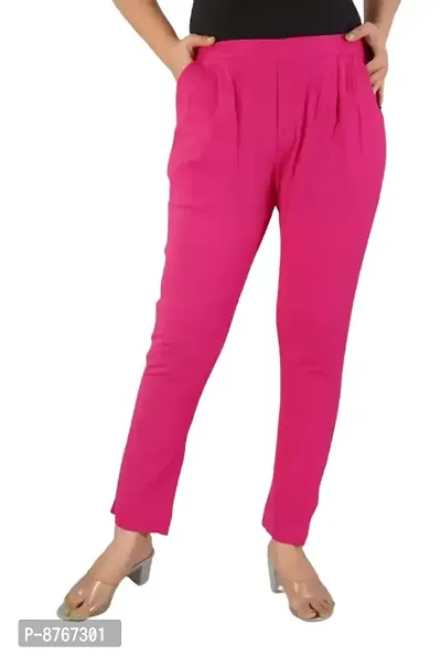 Mayero Womens Solid Cotton Flex Trouser Pink