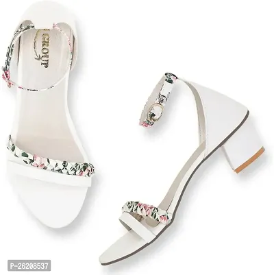 Stylish White Synthetic Printed Heels For Women-thumb0